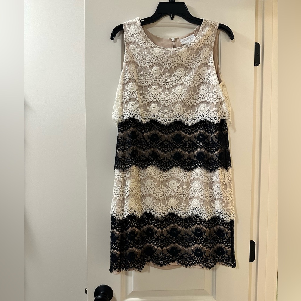 Black and white Jessica Simpson layered dress with lace. Size 8